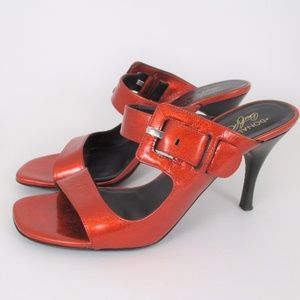 Donald Pliner 8 Orange Leather Open Toe Heels 3"